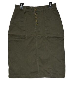 Inherit Long Modest Skirt Size 8 Olive Green Button Fly Stretch Knee Length